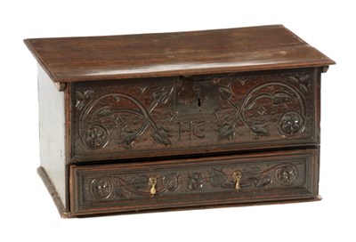 Lot 1012 - A 17TH CENTURY OAK MULE CHEST OF SMALL SIZE...