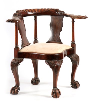 Lot 1016 - AN UNUSUAL 19TH CENTURY MAHOGANY CORNER CHAIR...