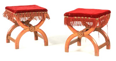 Lot 1019 - A PAIR OF LATE 19TH CENTURY X FRAME STOOLS IN...