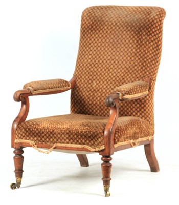 Lot 1053 - A REGENCY MAHOGANY UPHOLSTERED LIBRARY CHAIR...