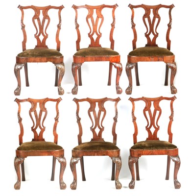 Lot 1061 - A FINE SET OF SIX GEORGE II WALNUT SIDE CHAIRS...