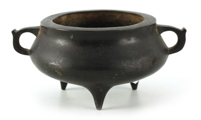 Lot 153 - AN ORIENTAL BRONZE CENSER of squat form with...