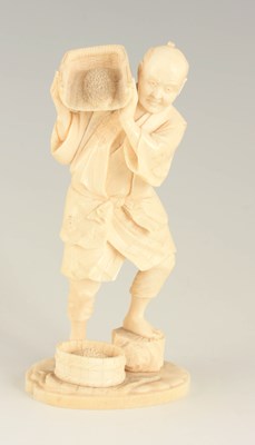 Lot 176 - A 19TH CENTURY JAPANESE CARVED IVORY FIGURE of...