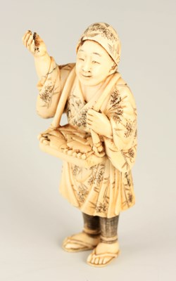 Lot 177 - A 19TH CENTURY JAPANESE CARVED IVORY OKIMONO...