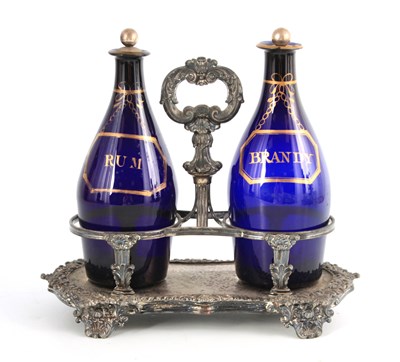 Lot 2 - TWO EARLY 19TH CENTURY BRISTOL BLUE DECANTERS...