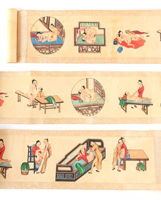 Lot 202 - A 19TH CENTURY CHINESE EROTIC PAINTED SCROLL...