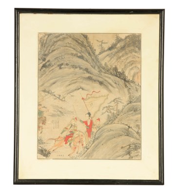 Lot 203 - A 19TH CENTURY CHINESE WATERCOLOUR -warriors...