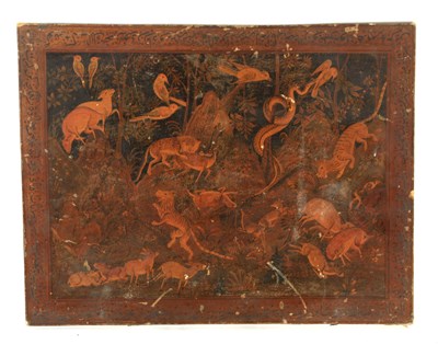 Lot 218 - AN 18TH CENTURY PERSIAN LACQUER WORK PANEL...