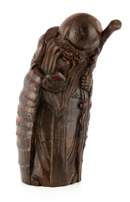 Lot 219 - A CARVED BAMBOO FIGURE OF SHOU LAO IMMORTAL...