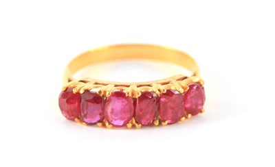 Lot 248 - A LADIES SIX STONE BURMESE RUBY RING cushion...