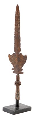 Lot 832 - AN EARLY EXCAVATED IRON PIKE HEAD mounted on...