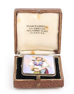 Lot 262 - AN ENAMEL AND SILVER MOUNTED RECTANGULAR...