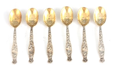 Lot 289 - A SET OF SIX SILVER COFFEE SPOONS decorated...