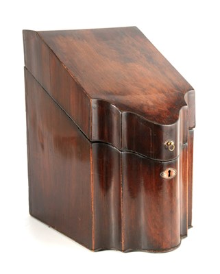 Lot 310 - A GEORGE III MAHOGANY KNIFE BOX with shaped...