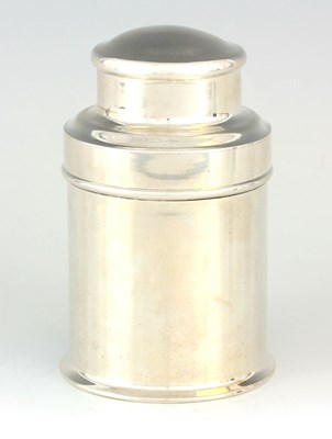 Lot 331 - A PLAIN SILVER CYLINDRICAL TOBACCO CANISTER...