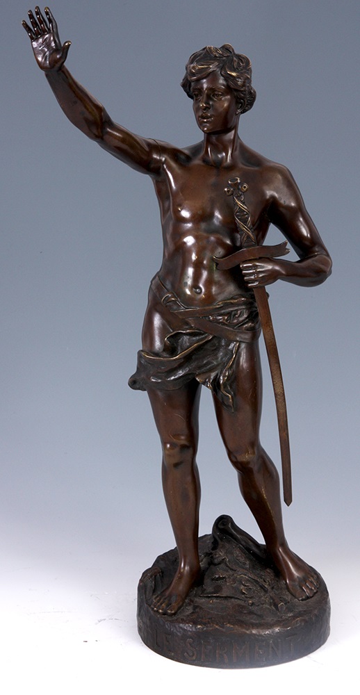 Lot 570 - A 19th CENTURY PATINATED BRONZE SCULPTURE OF