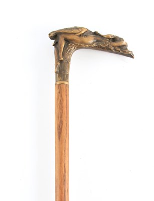 Lot 440 - A 19TH CENTURY BRONZE HANDLE WALKING STICK...