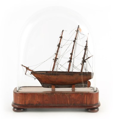 Lot 507 - A SMALL 19TH CENTURY SHIPS MODEL UNDER GLASS...