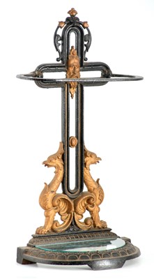 Lot 543 - A 19TH CENTURY CAST IRON STICK STAND with gilt...