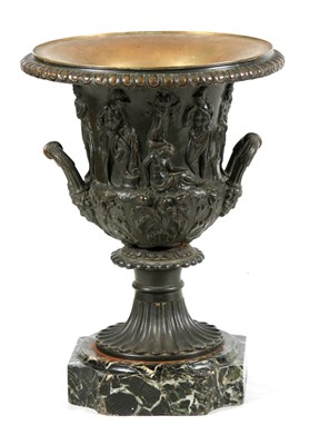 Lot 556 - A LARGE 19TH CENTURY BRONZE TWO-HANDLED URN...