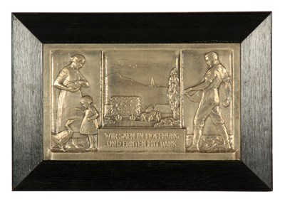 Lot 574 - AN ARTS AND CRAFTS SILVERED BRONZE WALL PLAQUE...