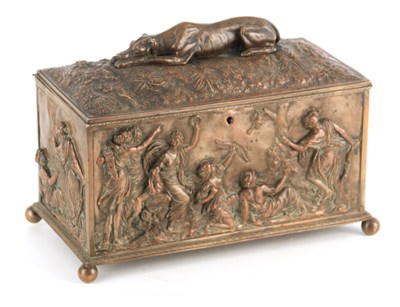 Lot 578 - A 19TH CENTURY FRENCH BRONZE CASKET with...