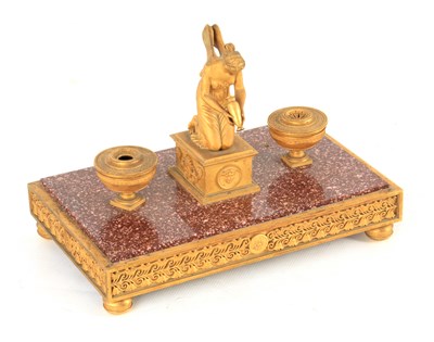 Lot 588 - A 19TH CENTURY FRENCH ORMOLU AND PORPHYRY...