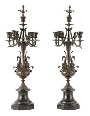 Lot 632 - A PAIR OF LATE 19TH CENTURY PATINATED BRONZE...