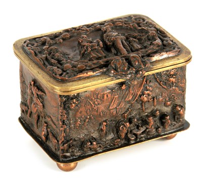 Lot 640 - A 19TH CENTURY EMBOSSED BRONZE CASKET with...