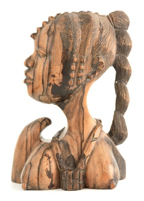 Lot 639 - AN AFRICAN CARVED ROSEWOOD BUST OF A YOUNG...