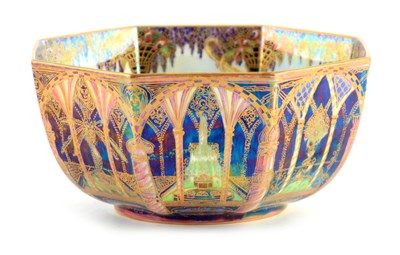 Lot 65 - A WEDGWOOD FAIRYLAND LUSTRE FOOTED OCTAGONAL...