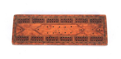 Lot 676 - A 19TH CENTURY SATINWOOD AND INLAID CRIBBAGE...