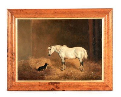 Lot 716 - A 19TH CENTURY OIL ON CANVAS Stable scene...