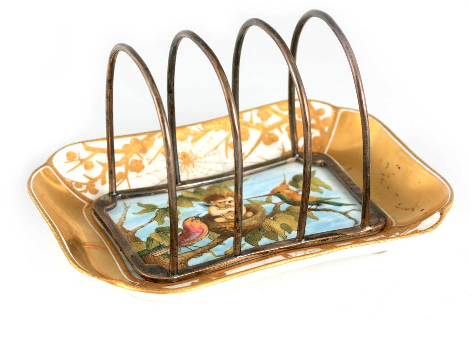 Lot 74 - A 19TH CENTURY COALPORT SILVER MOUNTED TOAST