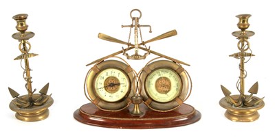 Lot 840 - A LATE 19TH CENTURY CLOCK/BAROMETER GARNITURE...