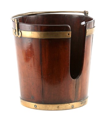 Lot 938 - A GEORGE III BRASS BOUND MAHOGANY PLATE BUCKET...