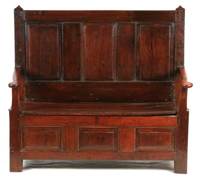 Lot 967 - AN EARLY 18TH CENTURY OAK BOX SETTLE with...