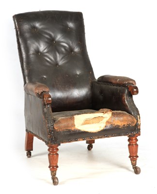 Lot 970 - A LATE REGENCY BUTTON UPHOLSTERED LEATHER...