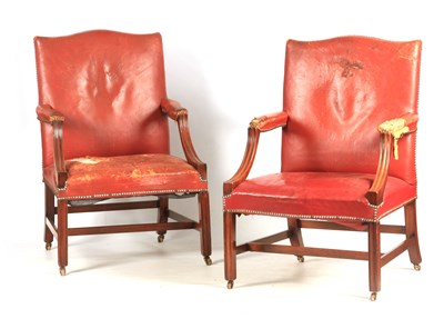 Lot 976 - A PAIR OF GEORGE III RED LEATHER UPHOLSTERED...