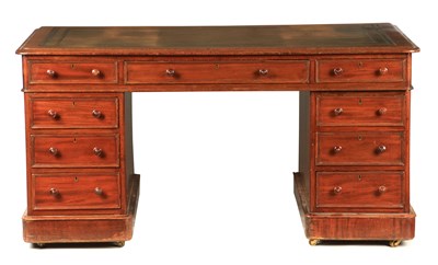 Lot 986 - A 19TH CENTURY MAHOGANY PEDESTAL DESK with...