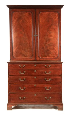 Lot 999 - A GEORGE III FIDDLE-BACK MAHOGANY SECRETAIRE...