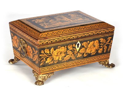 Lot 1009 - A REGENCY PENWORK SEWING BOX with floral...