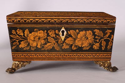 Lot 1009 - A REGENCY PENWORK SEWING BOX with floral...