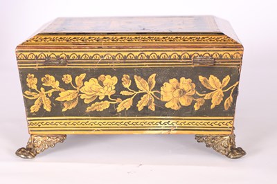 Lot 1009 - A REGENCY PENWORK SEWING BOX with floral...