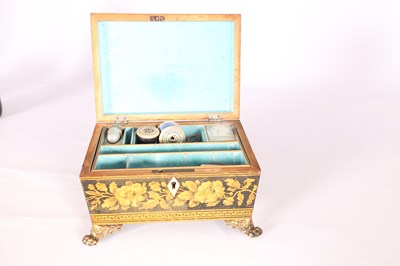 Lot 1009 - A REGENCY PENWORK SEWING BOX with floral...