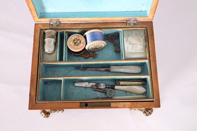 Lot 1009 - A REGENCY PENWORK SEWING BOX with floral...