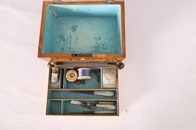 Lot 1009 - A REGENCY PENWORK SEWING BOX with floral...