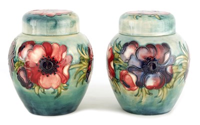 Lot 141 - A PAIR OF MOORCROFT BULBOUS GINGER JARS AND...
