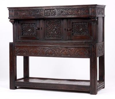 Lot 747 - A CHARLES II SMALL OAK BUFFET OF GOOD COLOUR...