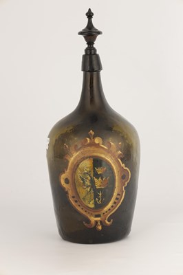 Lot 2 - AN 18TH CENTURY GREEN GLASS BOTTLE WITH...